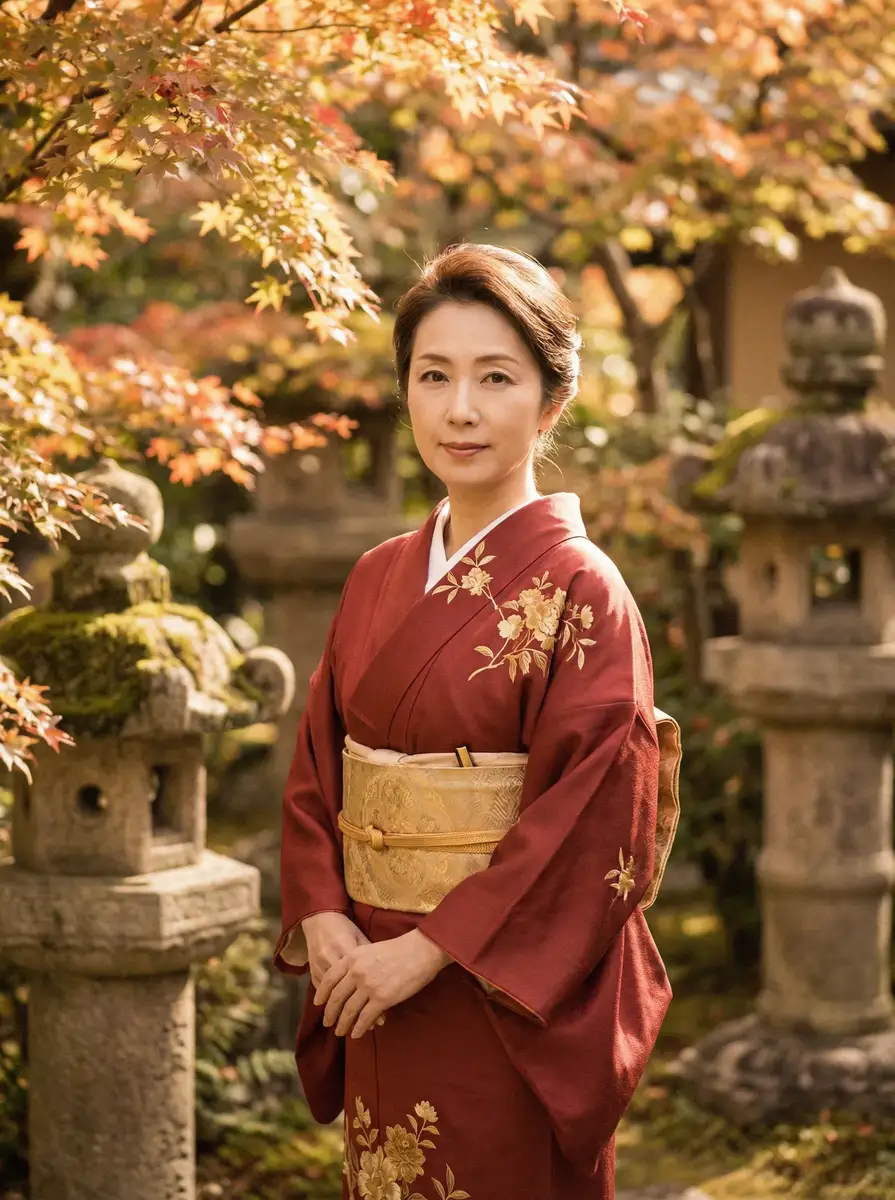 一位身穿暗红色和服的优雅 女神视频-精选女神写真|在线播放|免费资源 在日式庭院中
